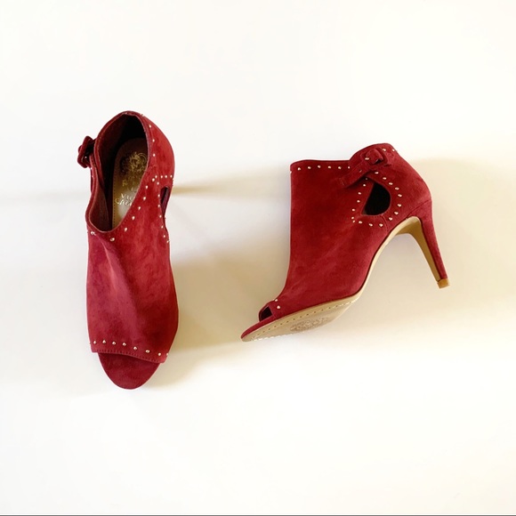 Vince Camuto Shoes - Vince Camuto Red Suede Studded Open Toe Heels